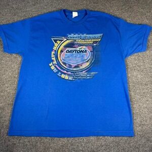 Vintage 2007 Daytona 500 NASCAR Y2K Blue Yellow‎ Racing Graphic Tee 2000s